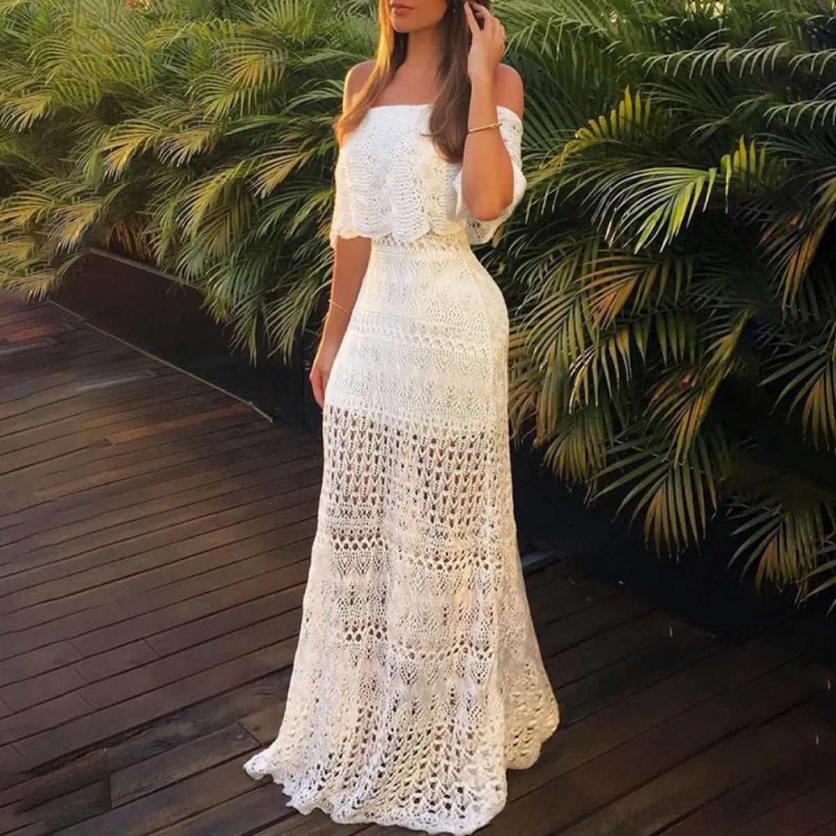 Vestido largo para mujer crochet calado estilo veraniego - Alina