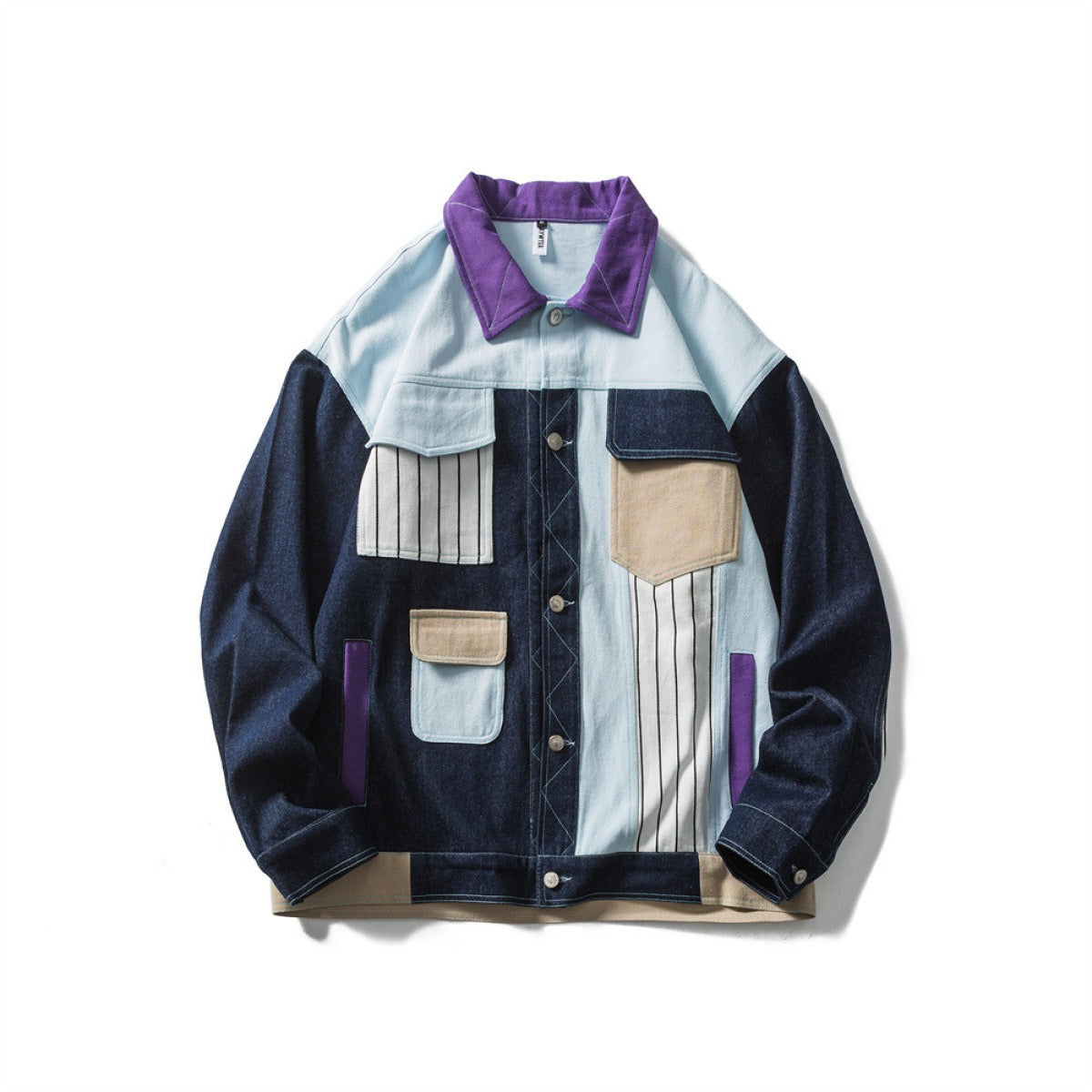 Chaqueta hombre patchwork denim multibolsillos diseño moderno - Keiro