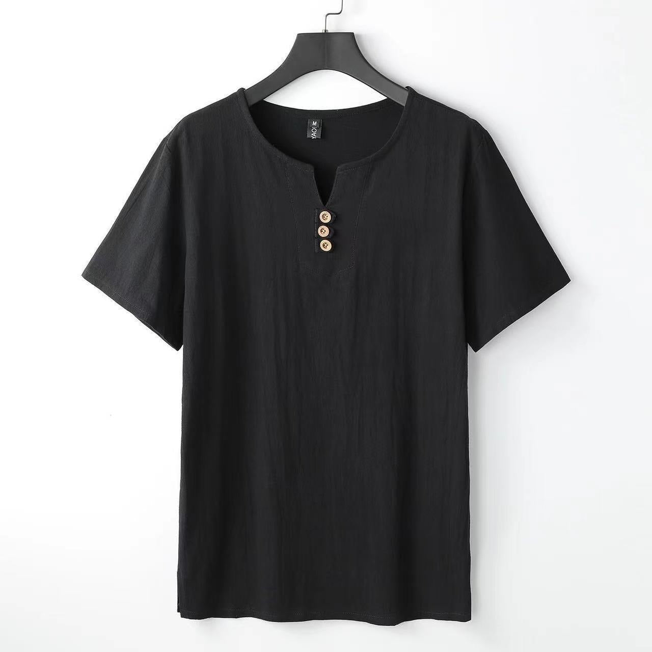 Camiseta hombre lino cuello henley con botones - Carter