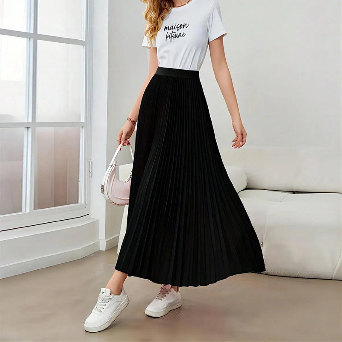 Falda larga para mujer plisada ligera estilo fluido - Clara
