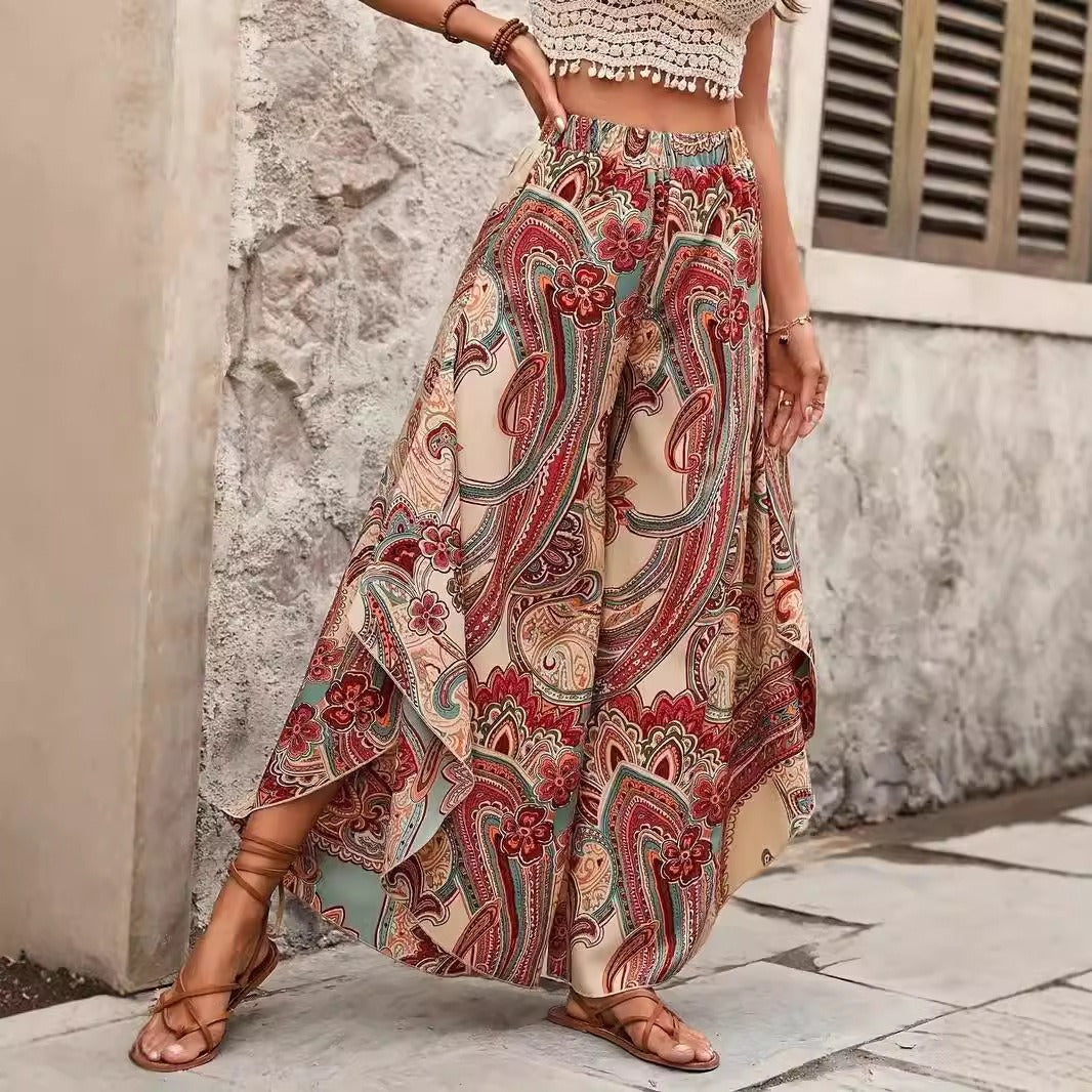 Pantalón ancho mujer estampado bohemio estilo fluido - Diana