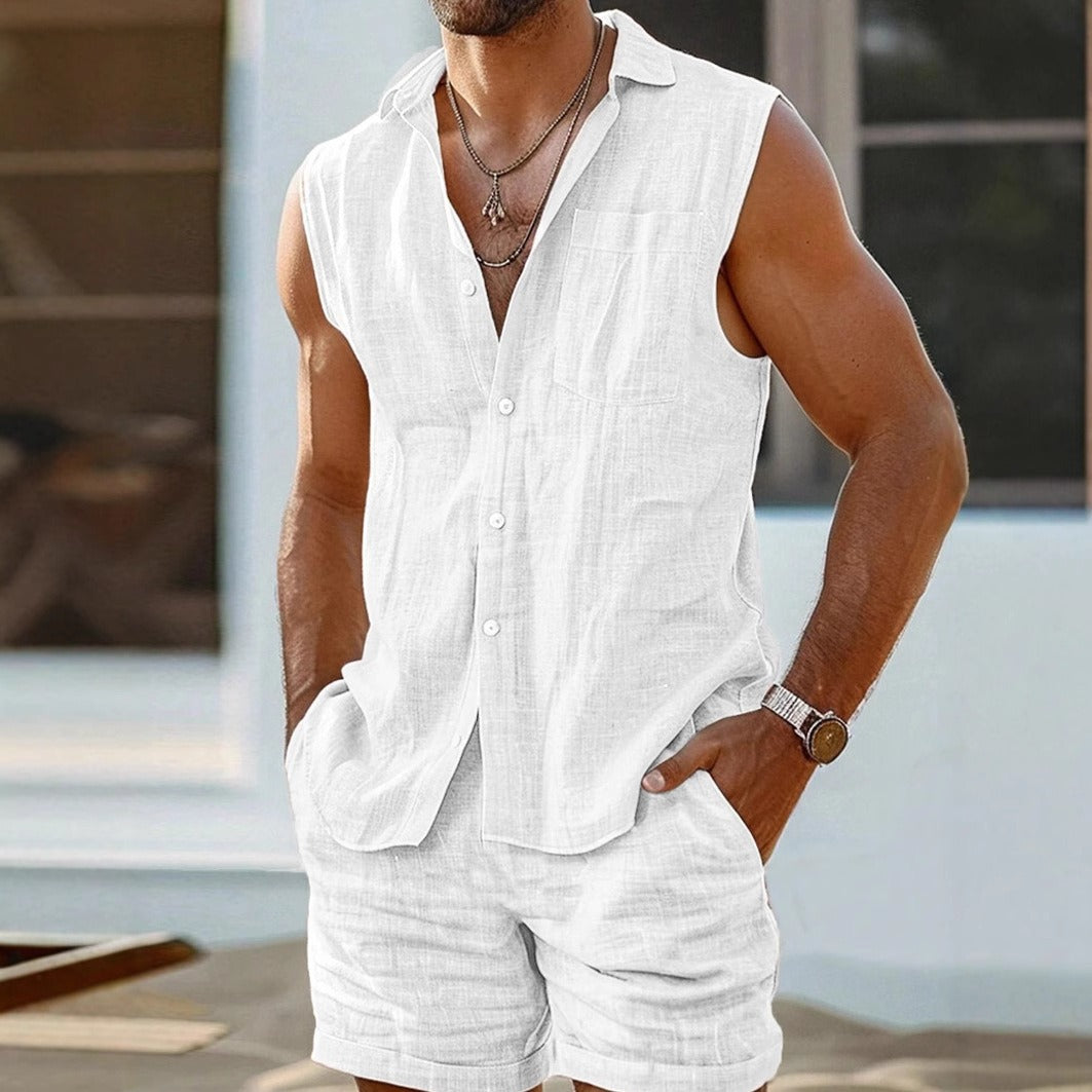 Conjunto sin mangas para hombre de lino casual estilo veraniego - Adrián