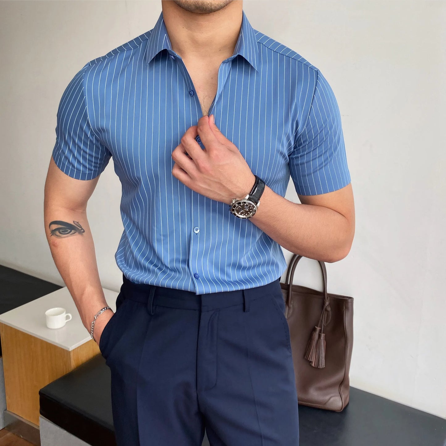 Camisa hombre manga corta rayas entallada formal - Isandro