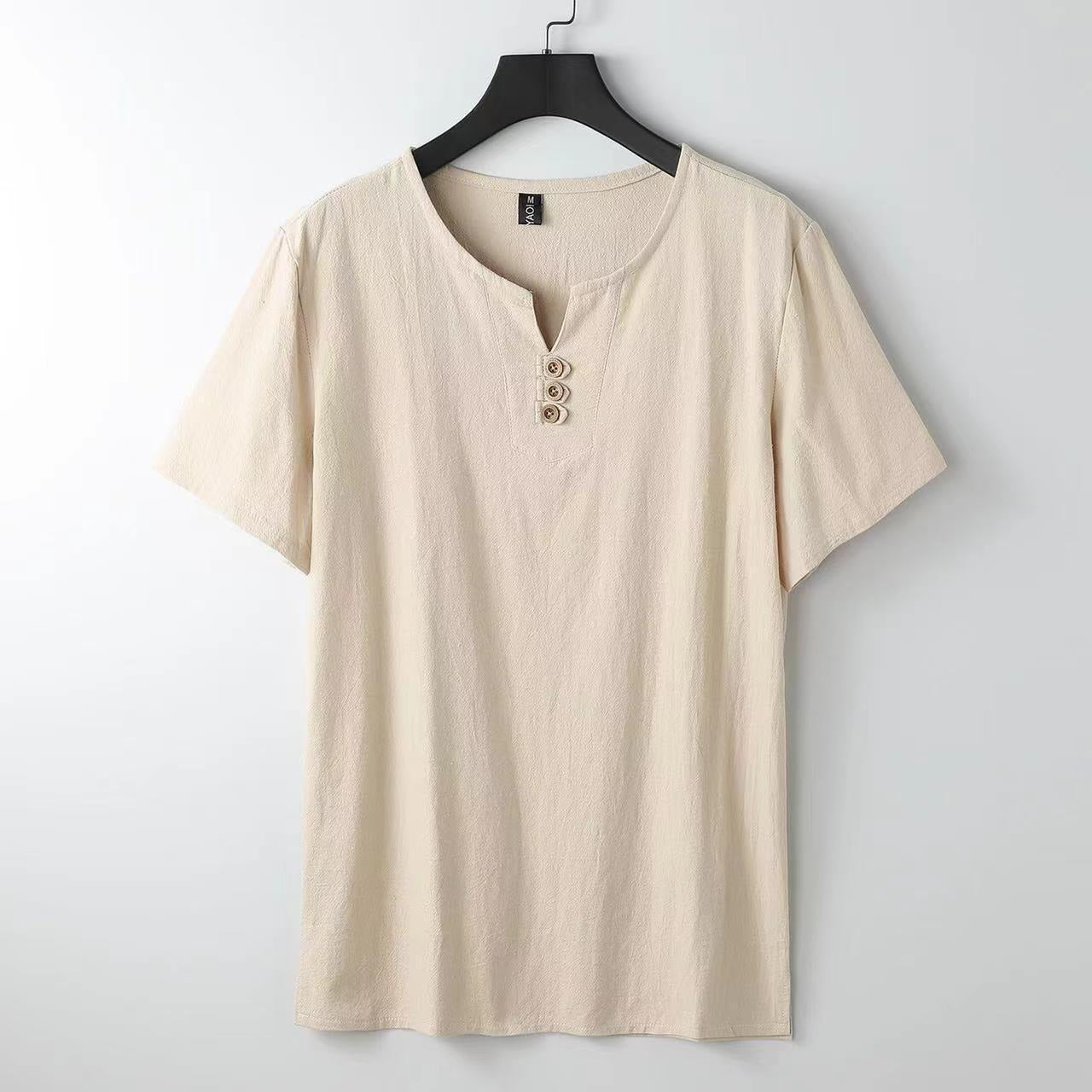 Camiseta hombre lino cuello henley con botones - Carter