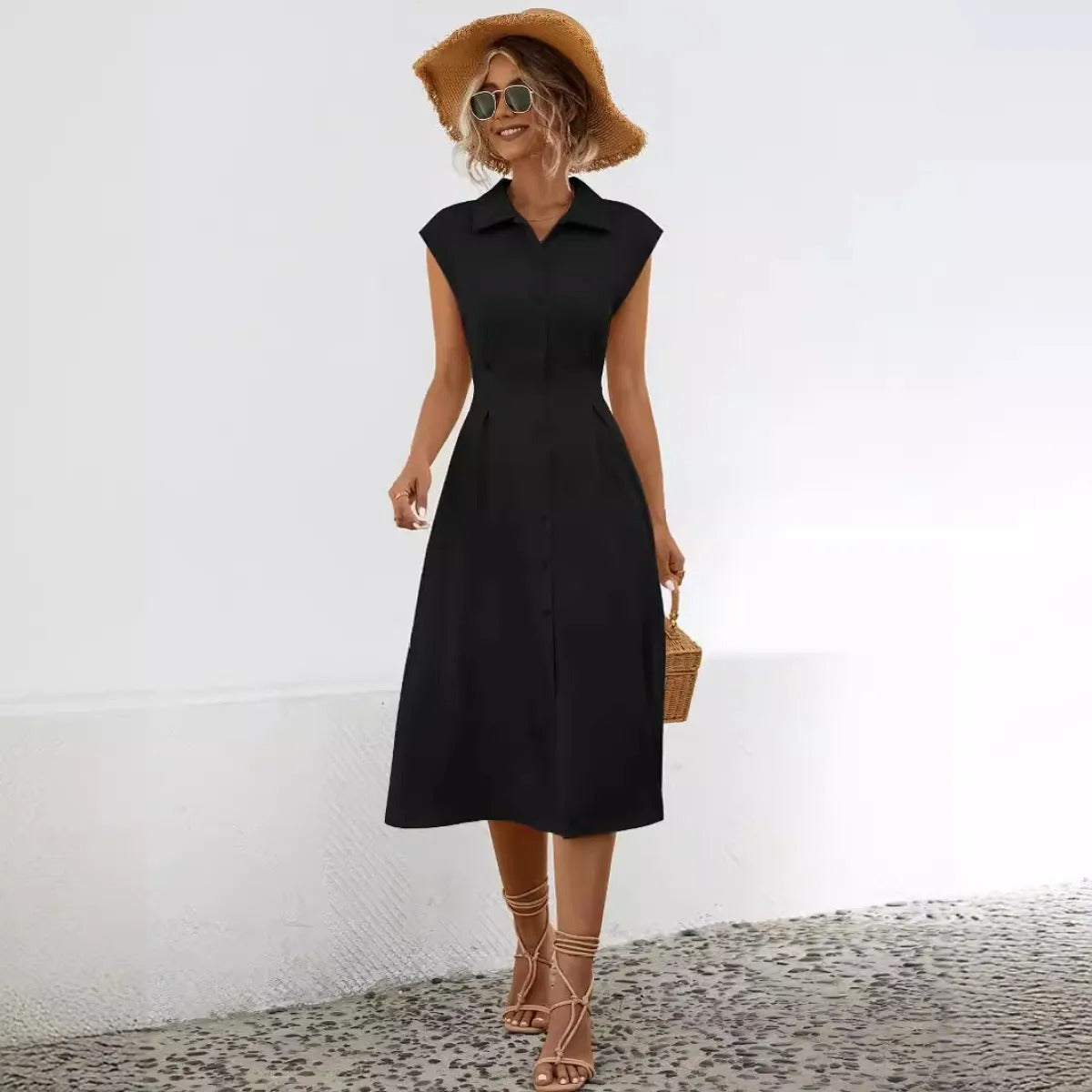 Vestido midi para mujer de algodón estilo camisero - Anaëlle