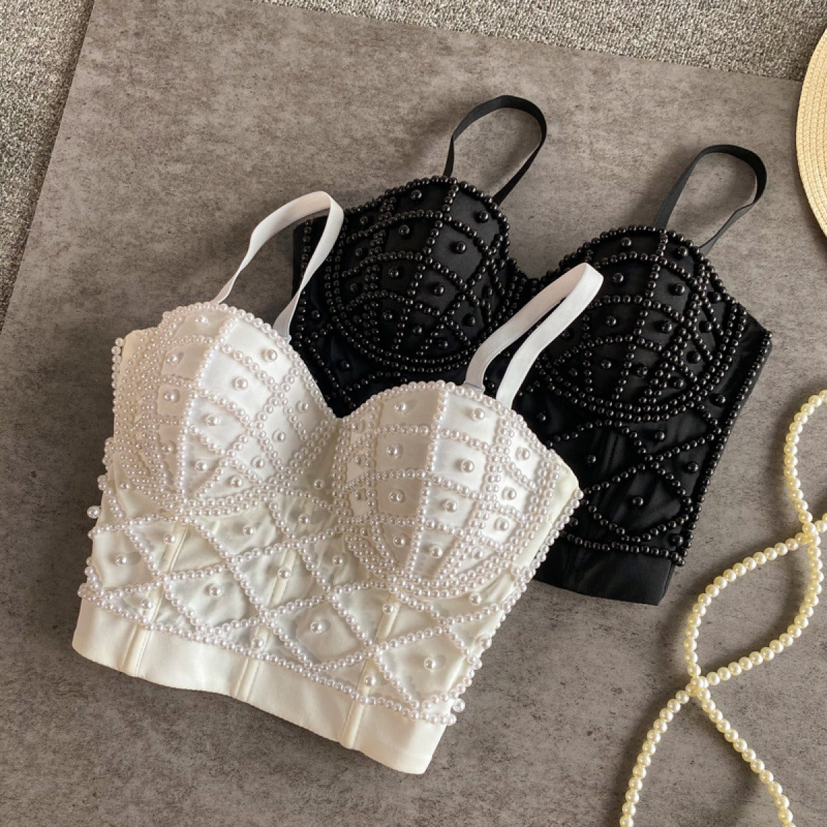 Top bustier mujer con pedrería negra - Anastacia