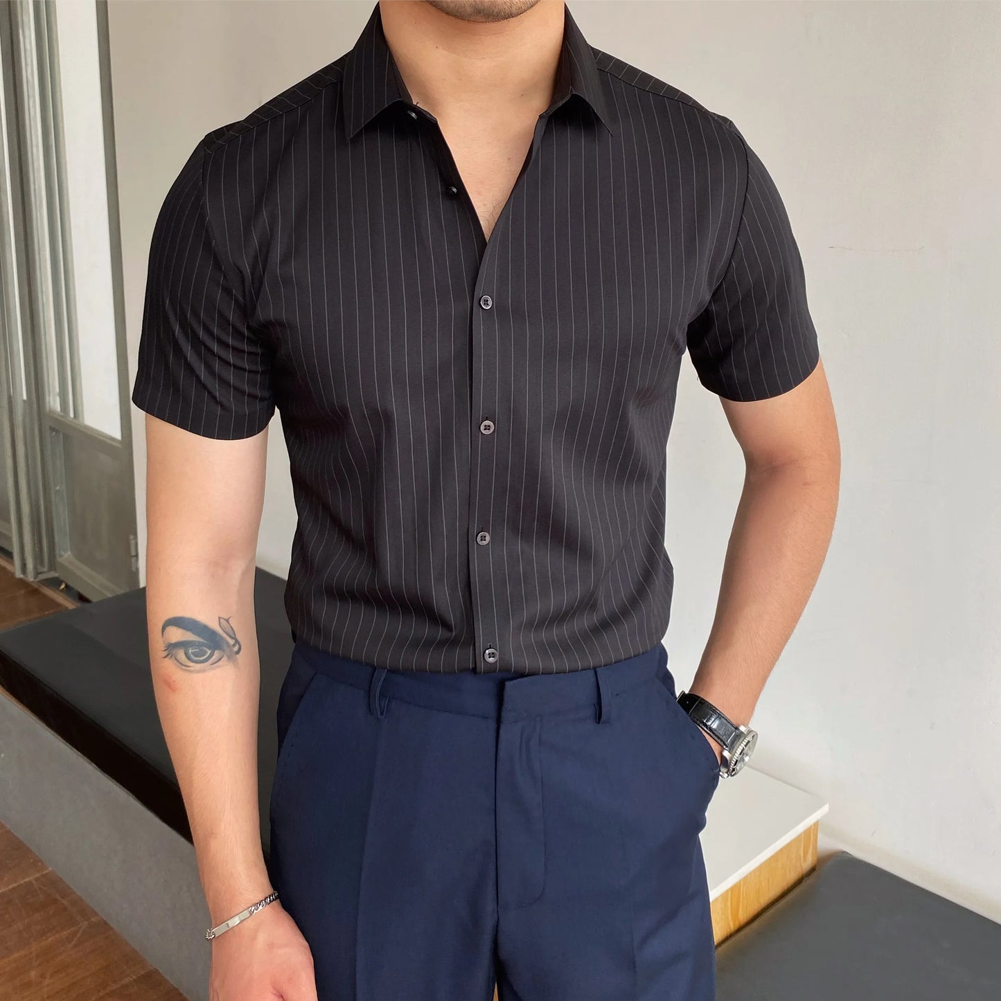 Camisa hombre manga corta rayas entallada formal - Isandro