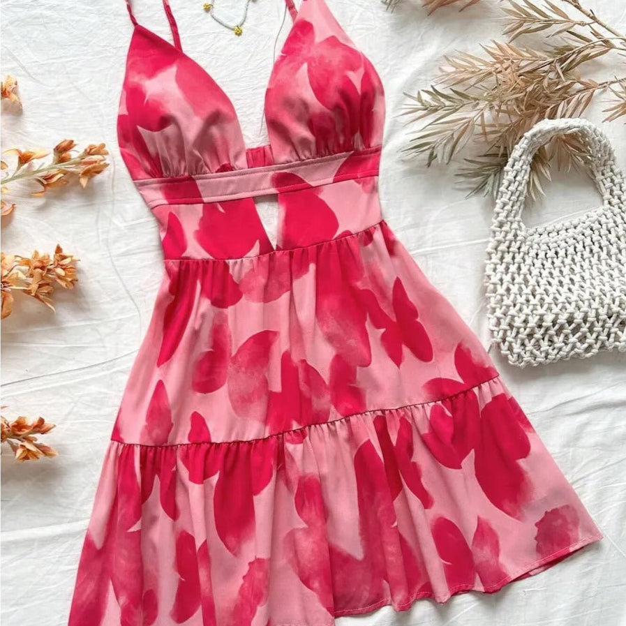 Vestido corto mujer tirantes estilo animal print plisado - Enara