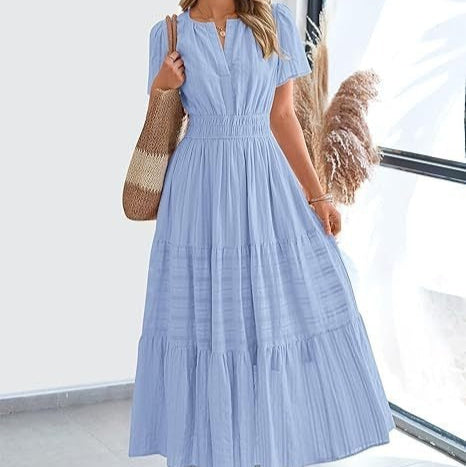 Vestido midi para mujer plisado manga corta estilo bohemio - Lorena