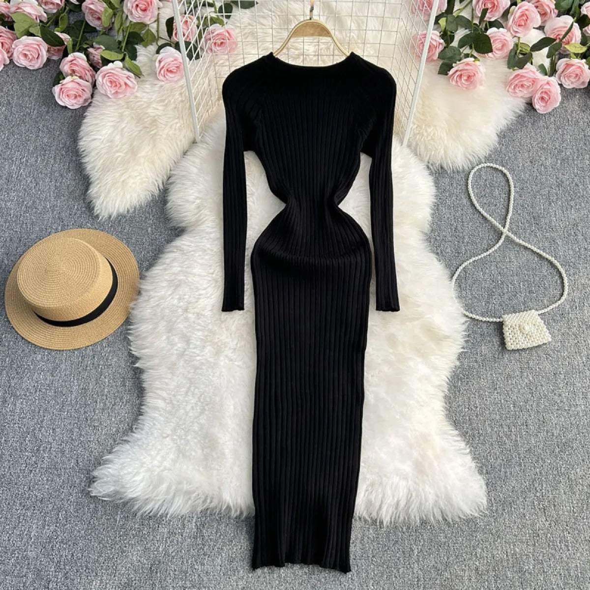 Vestido ajustado punto manga larga - Elina