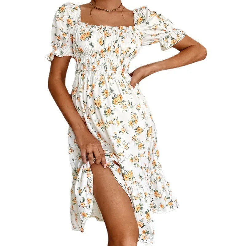 Vestido midi para mujer floral con mangas abullonadas estilo vintage - Julieta