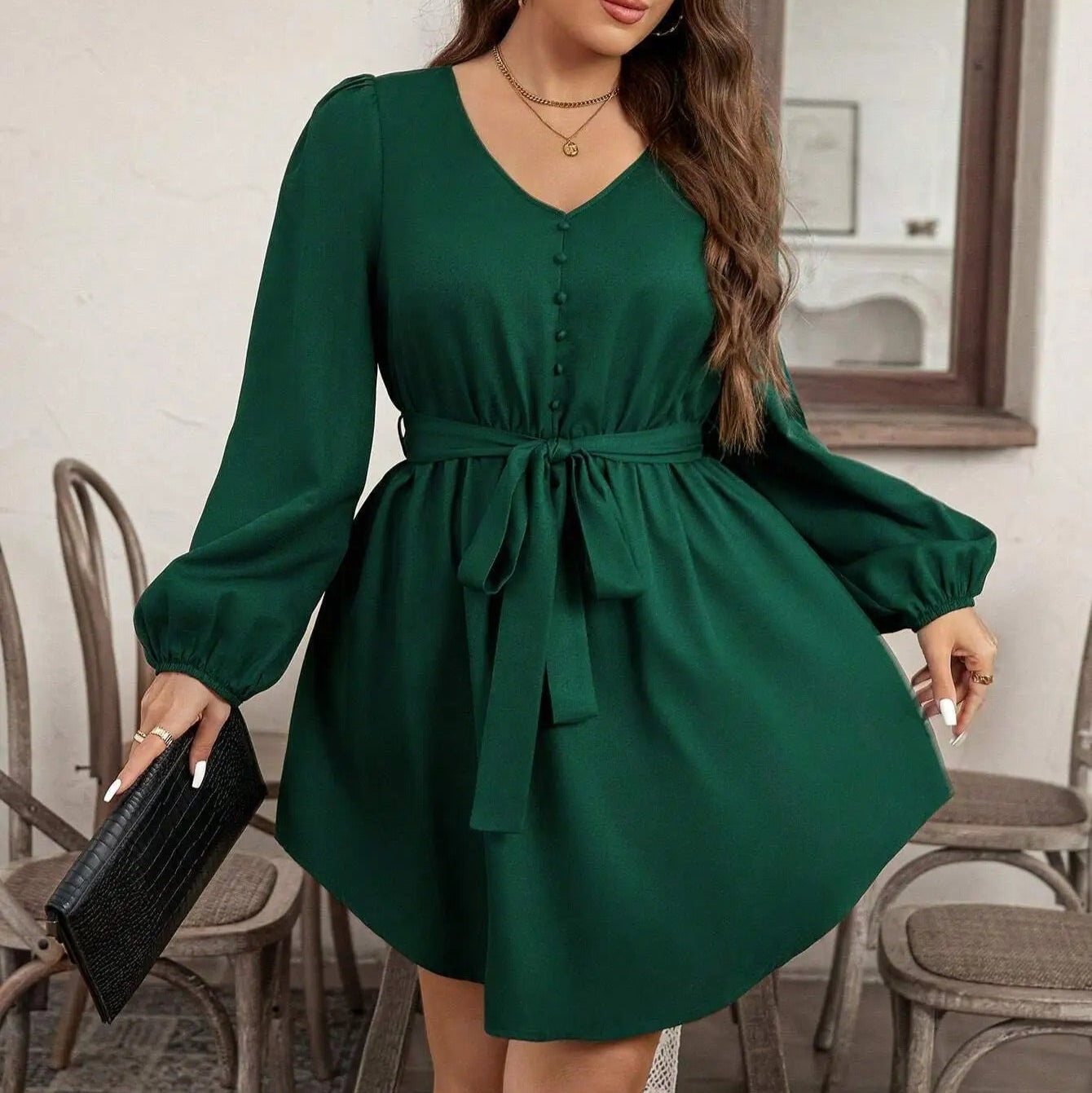 Vestido corto con lazo en cintura - Narella