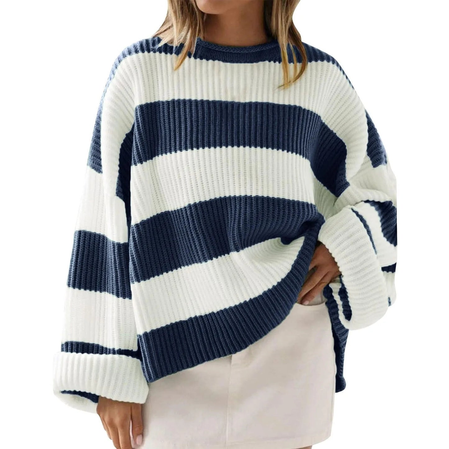 Jersey mujer rayas anchas tejido canalé estilo oversize - Eleanor