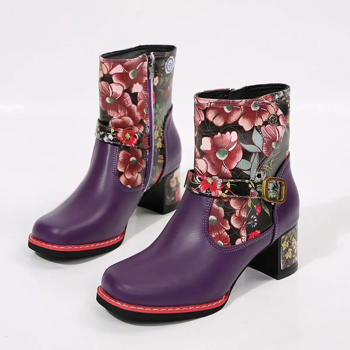Botines mujer tacón medio diseño floral - Olivia
