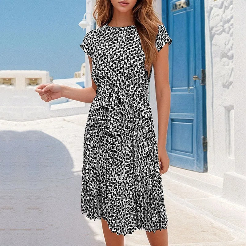 Vestido midi para mujer estampado geométrico estilo fluido - Camila