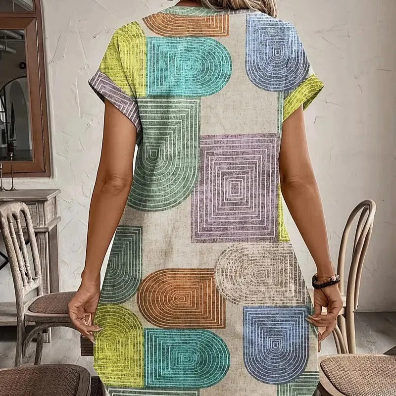 Vestido para mujer camisero bohemio con estampado geométrico - Galilea