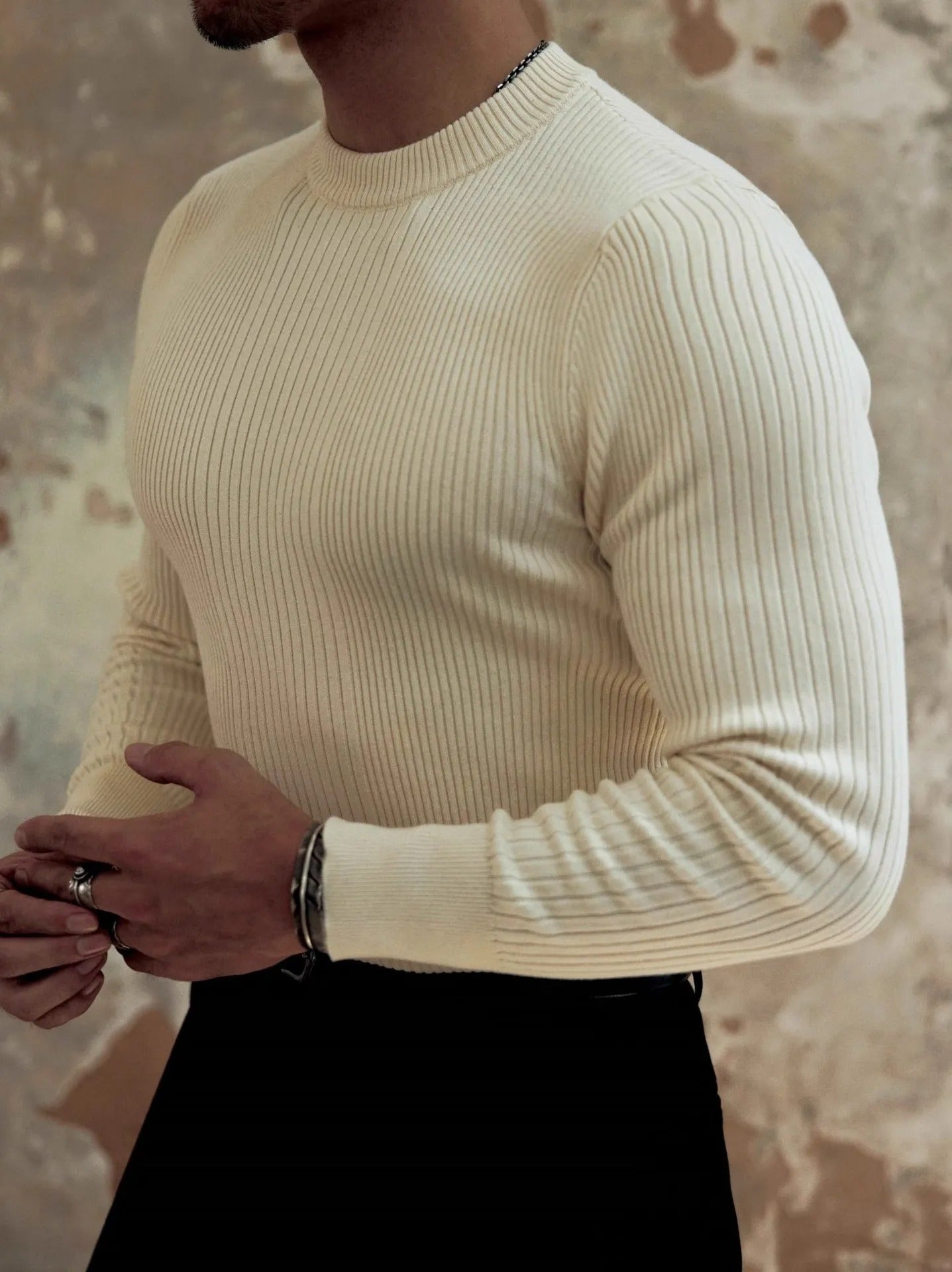 Suéter hombre canalé ajuste slim cuello redondo - Alvaro