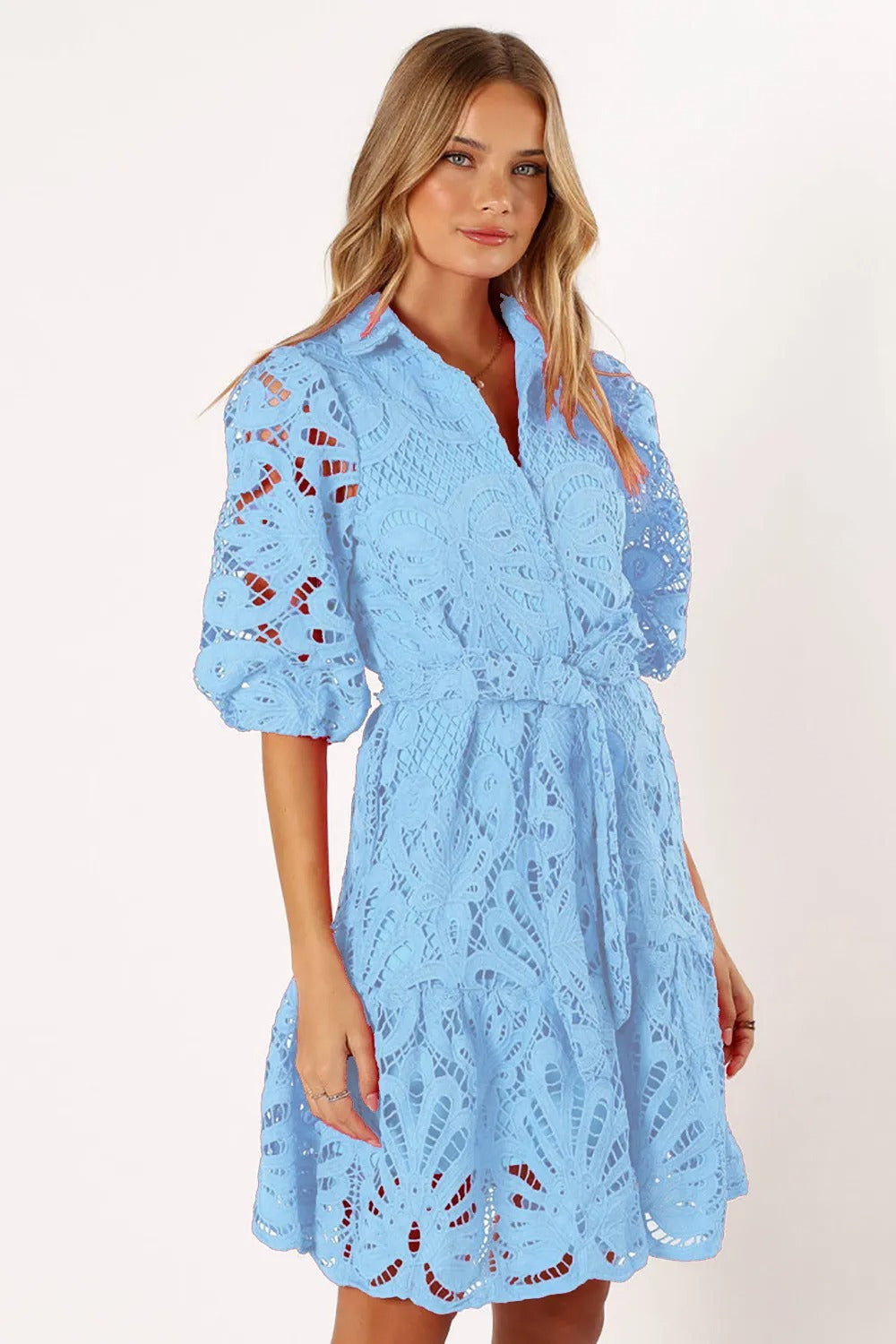 Vestido mujer encaje floral manga globo estilo romántico - Yanet