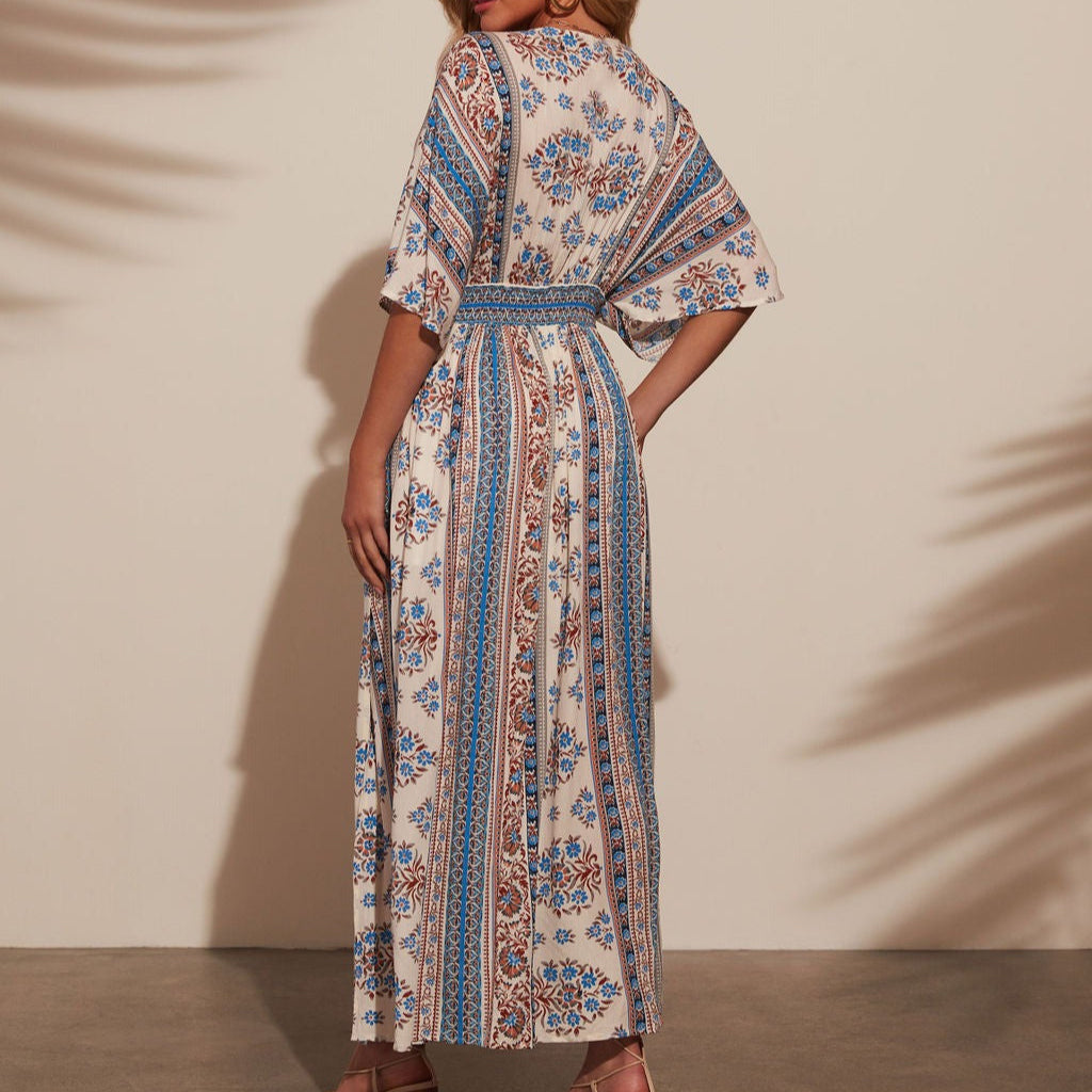 Vestido para mujer bohemio con escote en V manga kimono - Yara