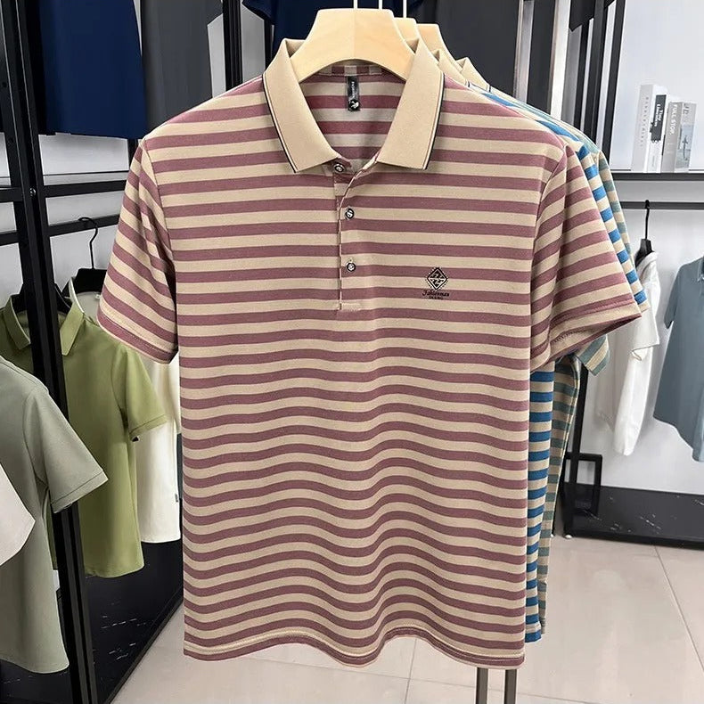 Camiseta polo para hombre de punto a rayas con cuello clásico - Marc