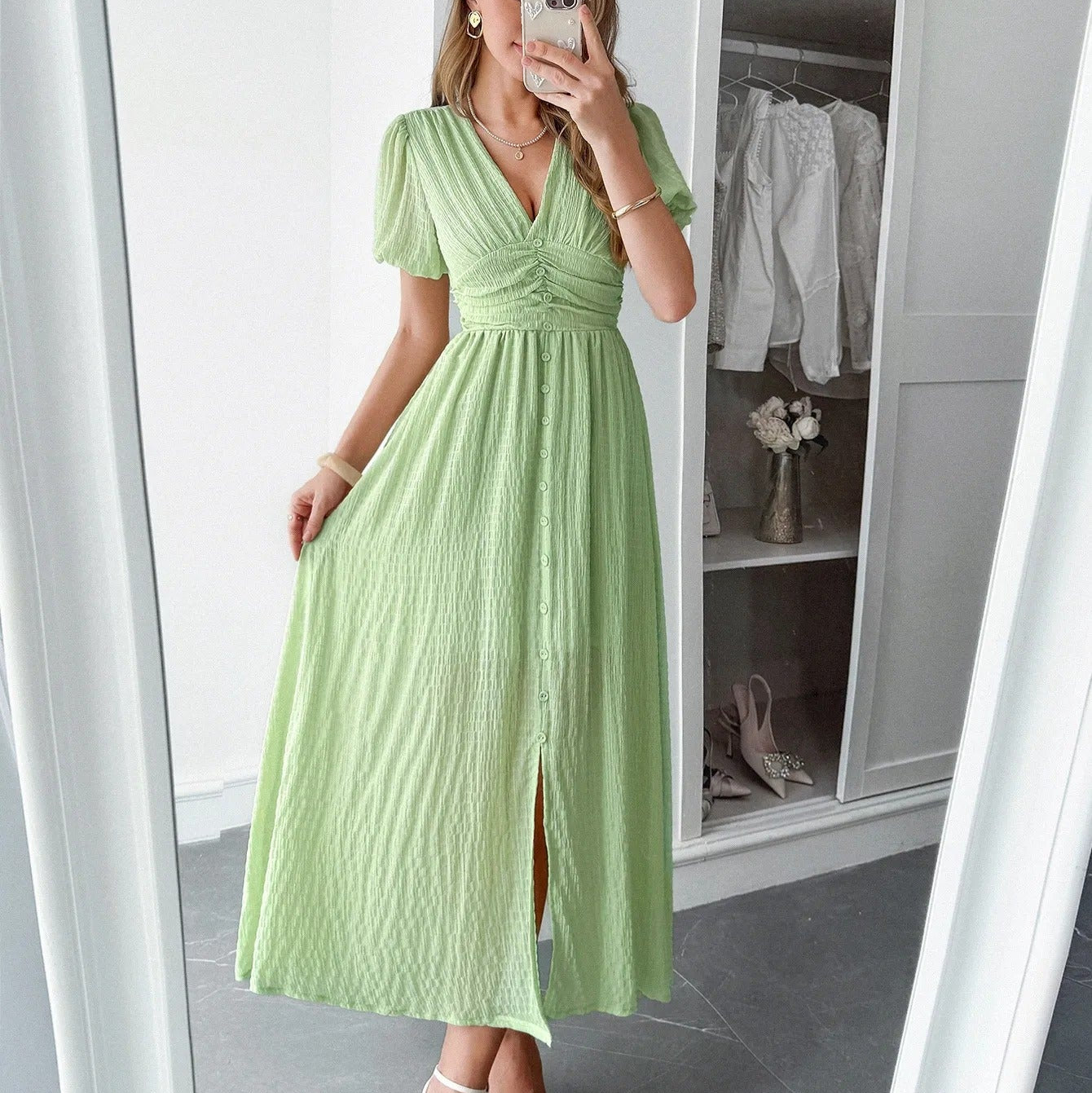 Vestido largo para mujer con escote cruzado estilo elegante con abertura frontal - Dalia