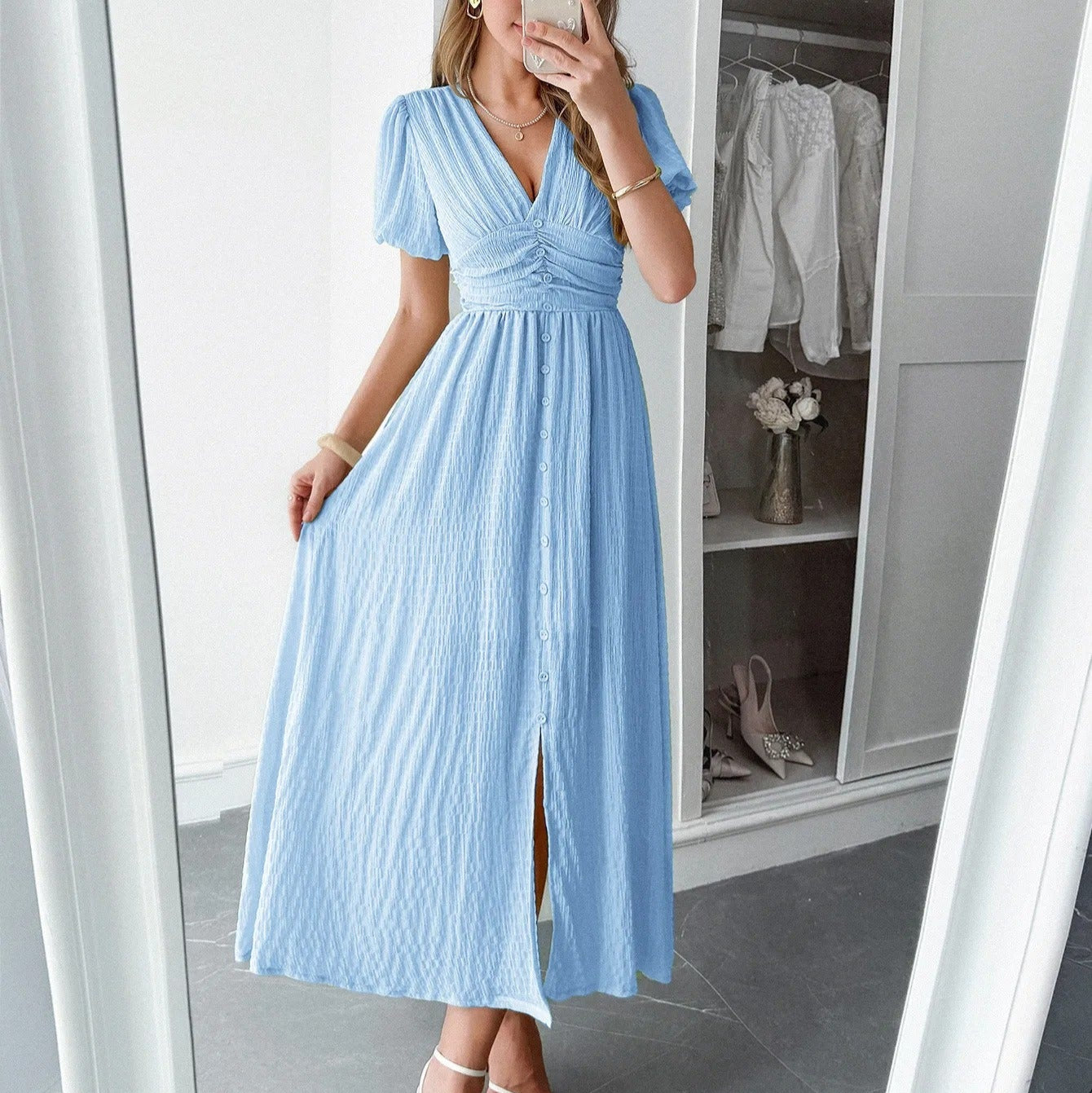 Vestido largo para mujer con escote cruzado estilo elegante con abertura frontal - Dalia