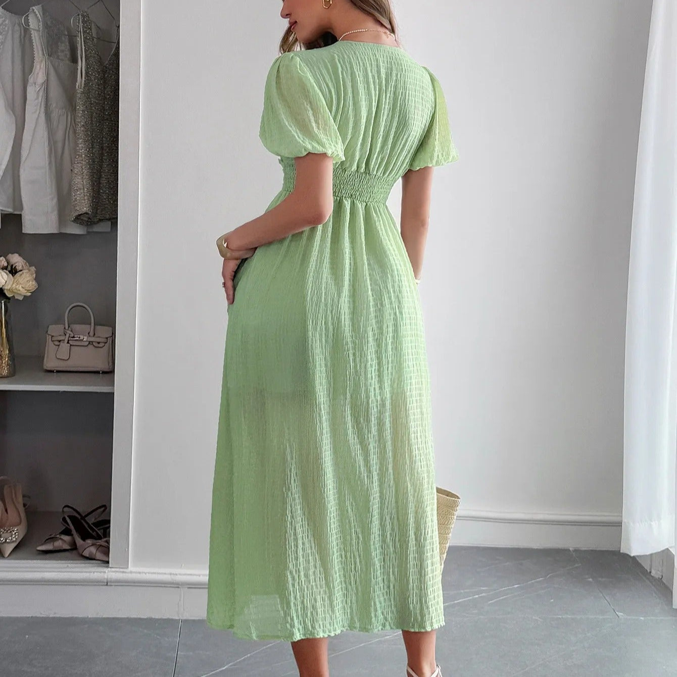 Vestido largo para mujer con escote cruzado estilo elegante con abertura frontal - Dalia