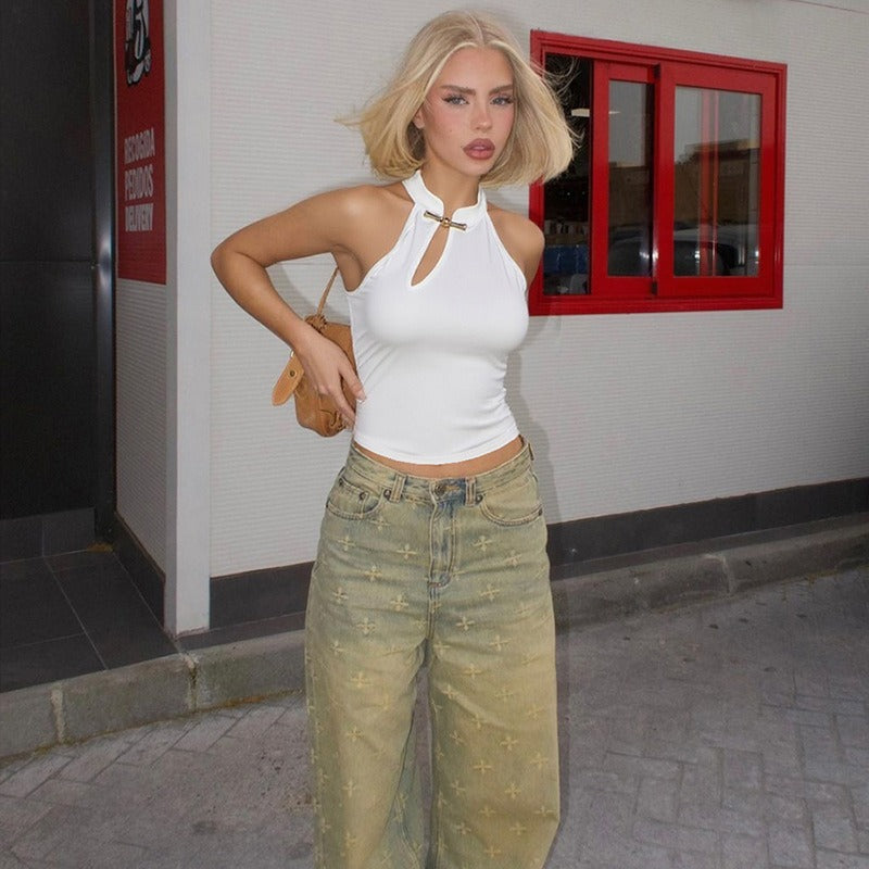 Top mujer sin mangas ajustado cuello halter aro - Indira