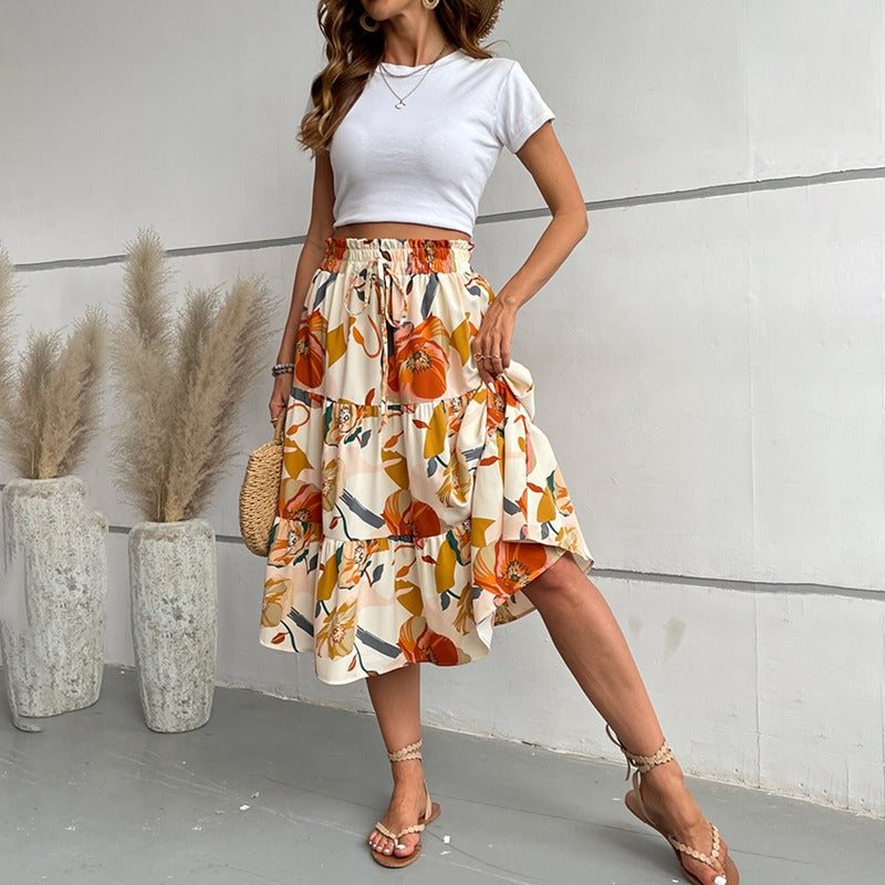 Falda midi estampada con vuelo - Amelise