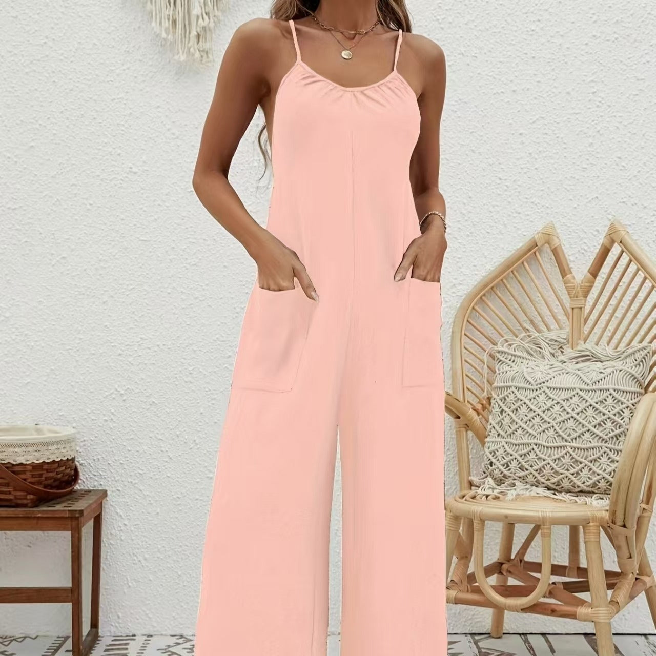 Mono largo mujer tirantes finos estilo fluido escote drapeado - Clare