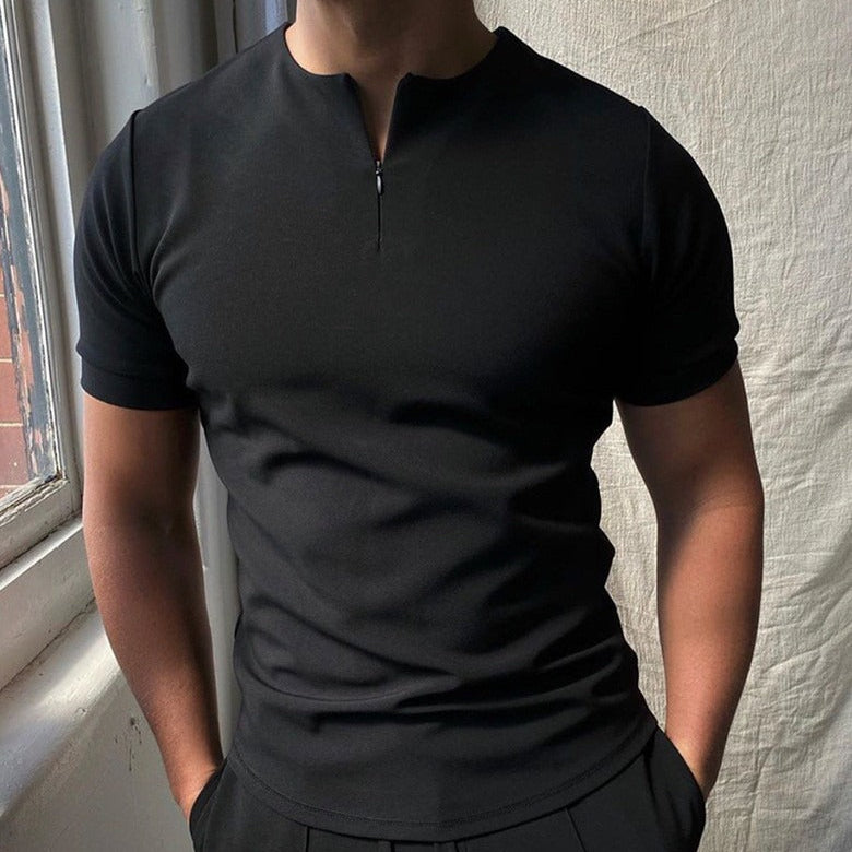 Camiseta hombre manga corta con cremallera cuello redondo - Elliot