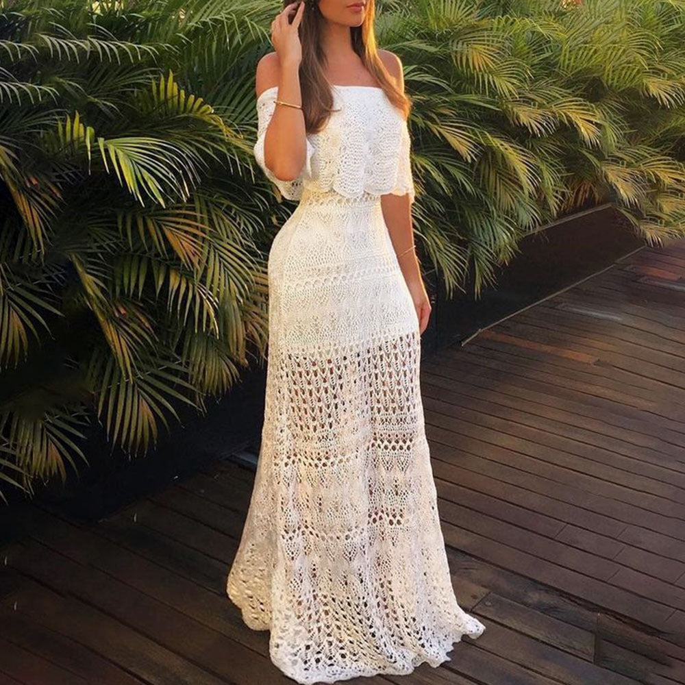 Vestido largo para mujer crochet calado estilo veraniego - Alina