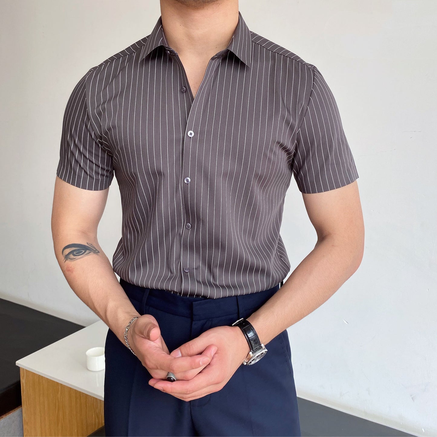 Camisa hombre manga corta rayas entallada formal - Isandro