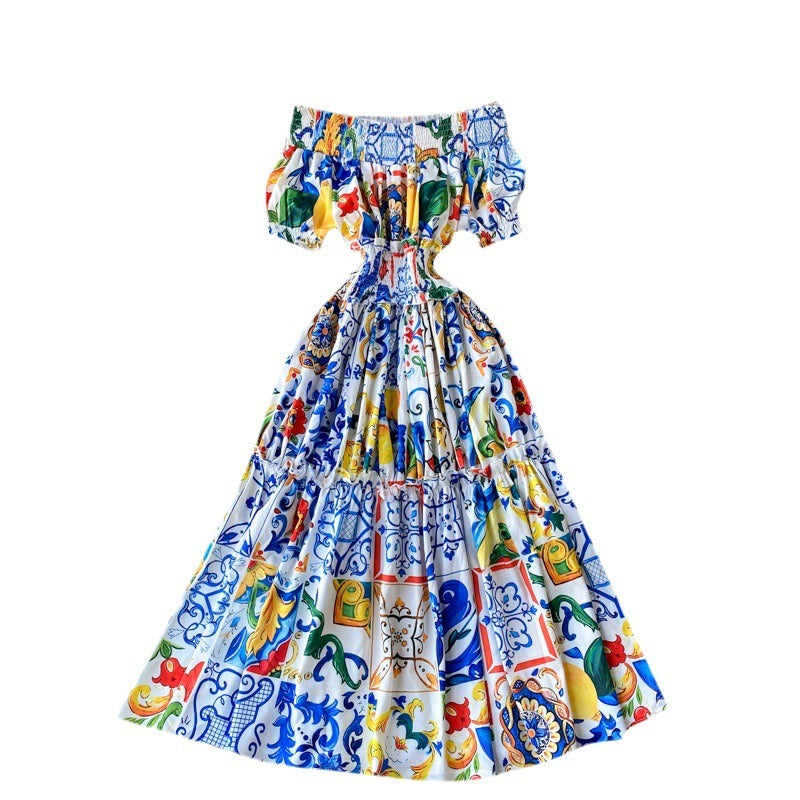 Vestido largo para mujer hombros descubiertos con mangas abullonadas estilo bohemio - Marisol