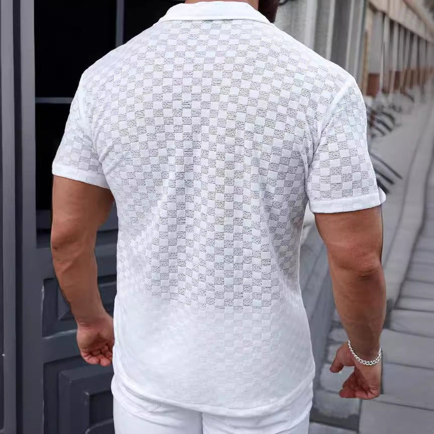 Camisa hombre manga corta semitransparente con patrón cuadros - Giulio