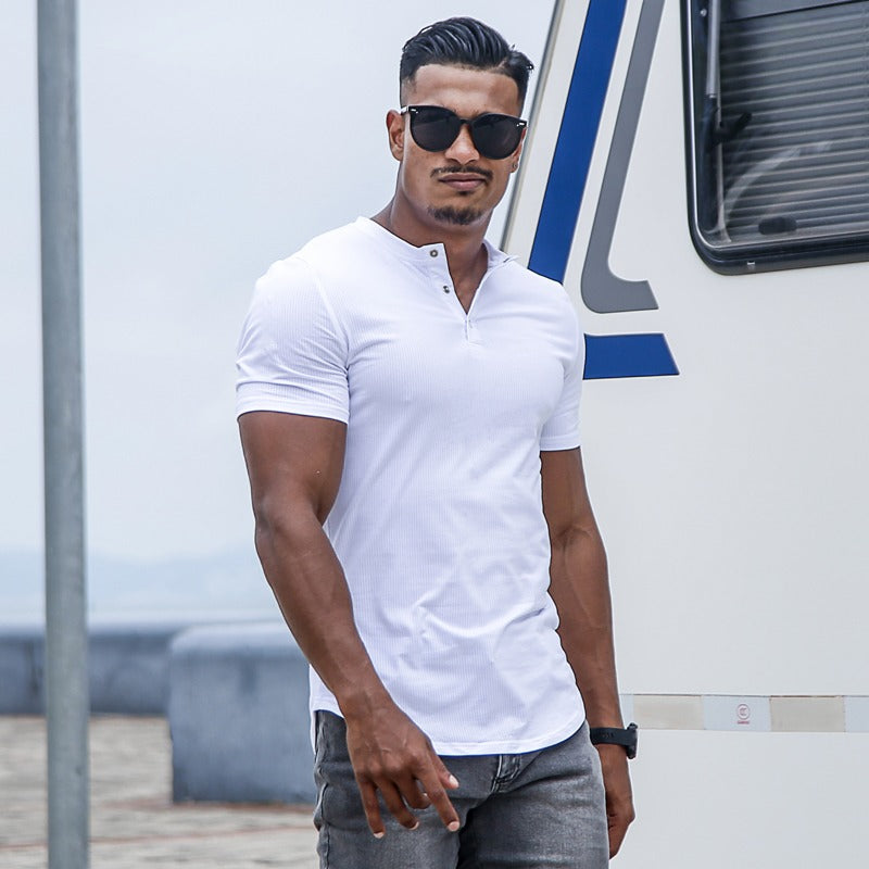 Camiseta hombre manga corta con botones cuello redondo - Luis
