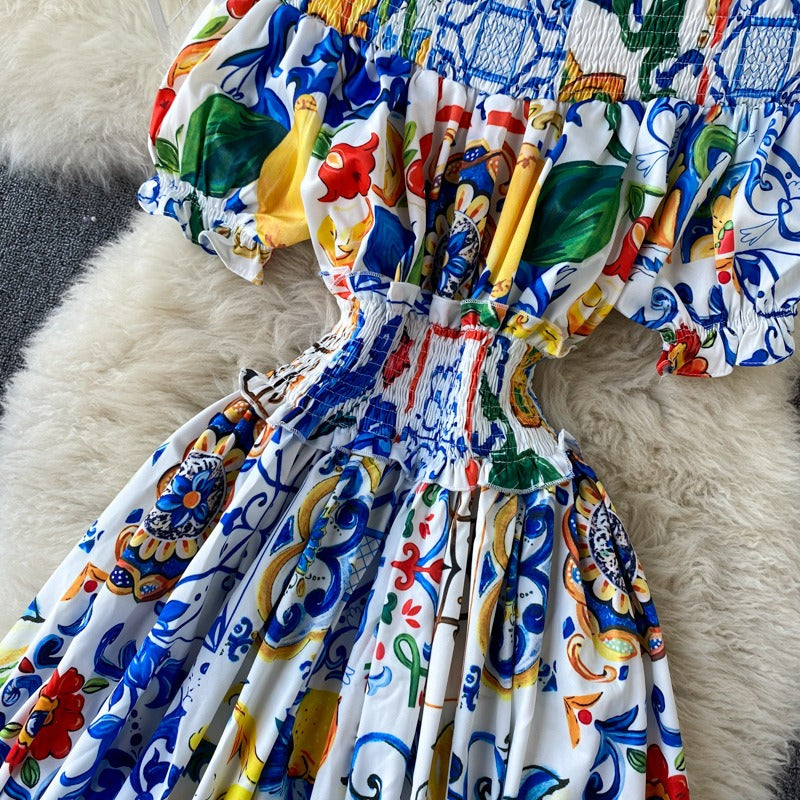 Vestido largo para mujer hombros descubiertos con mangas abullonadas estilo bohemio - Marisol