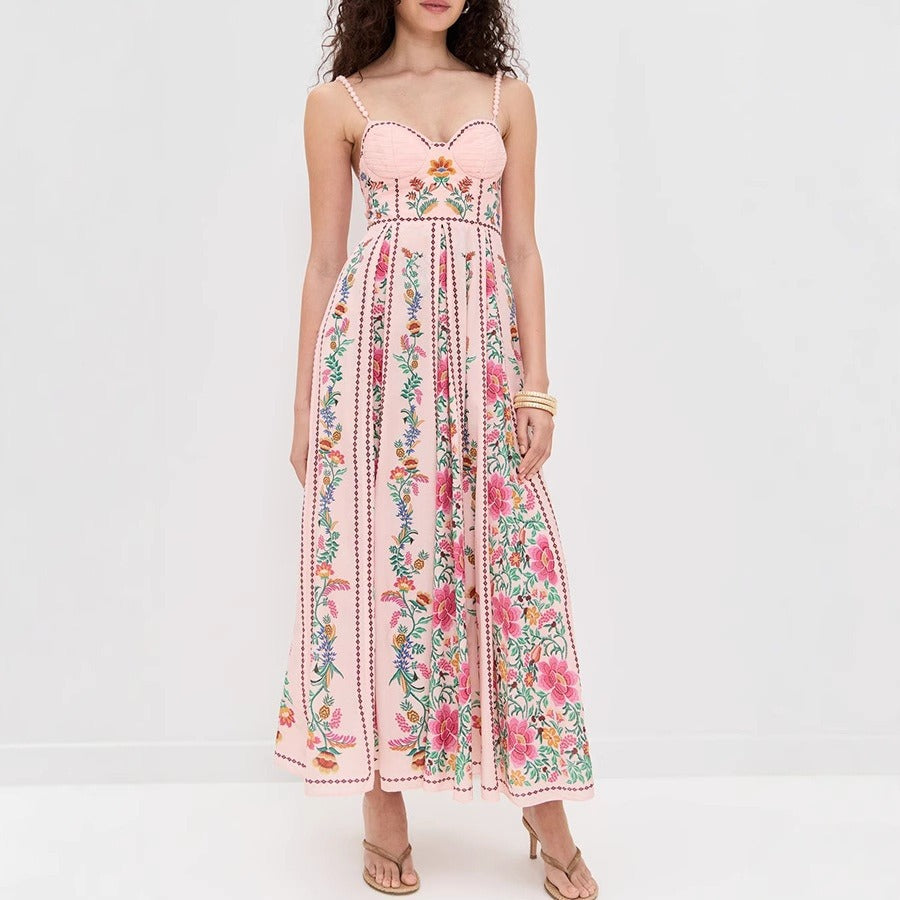 Vestido largo para mujer de tirantes finos estampado floral romántico - Tatiana