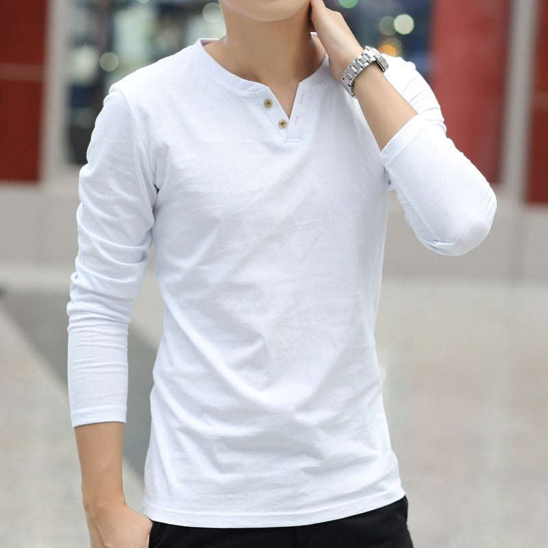 Camiseta manga larga para hombre de algodón con escote henley - Pablo
