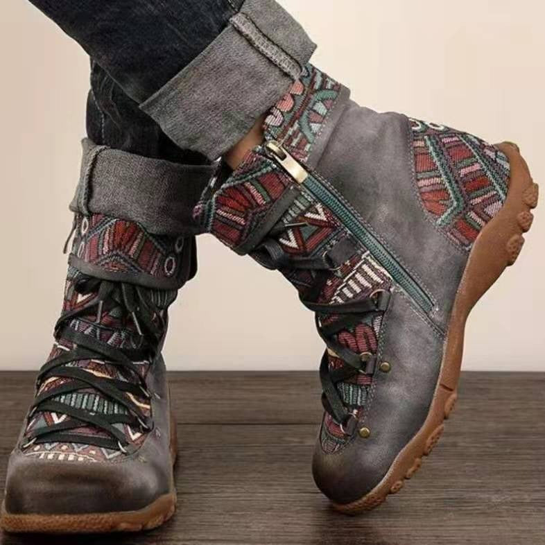 Botines mujer estilo étnico cordones y cremallera - Tribal