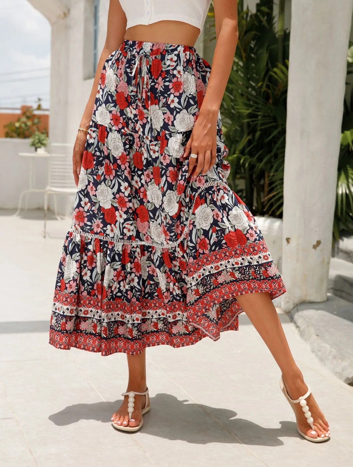 Falda larga mujer estampado floral bohemio - Vianey