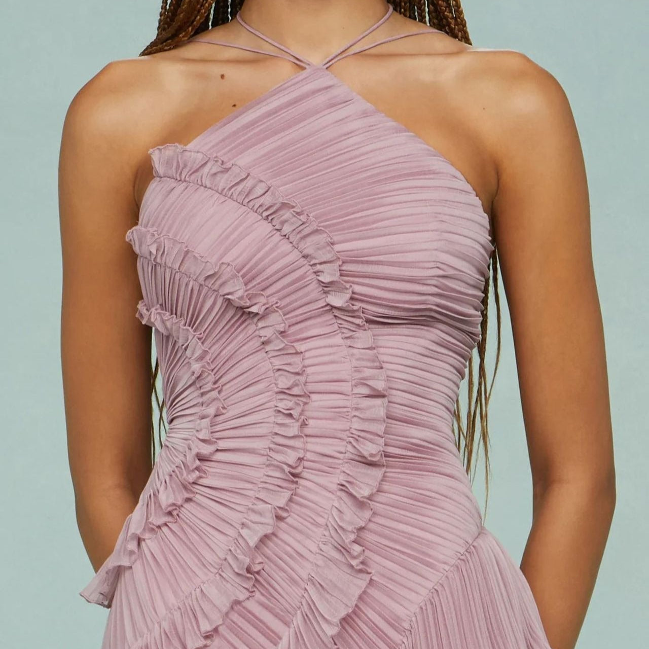 Vestido largo mujer gasa plisada asimétrico elegante - Violeta