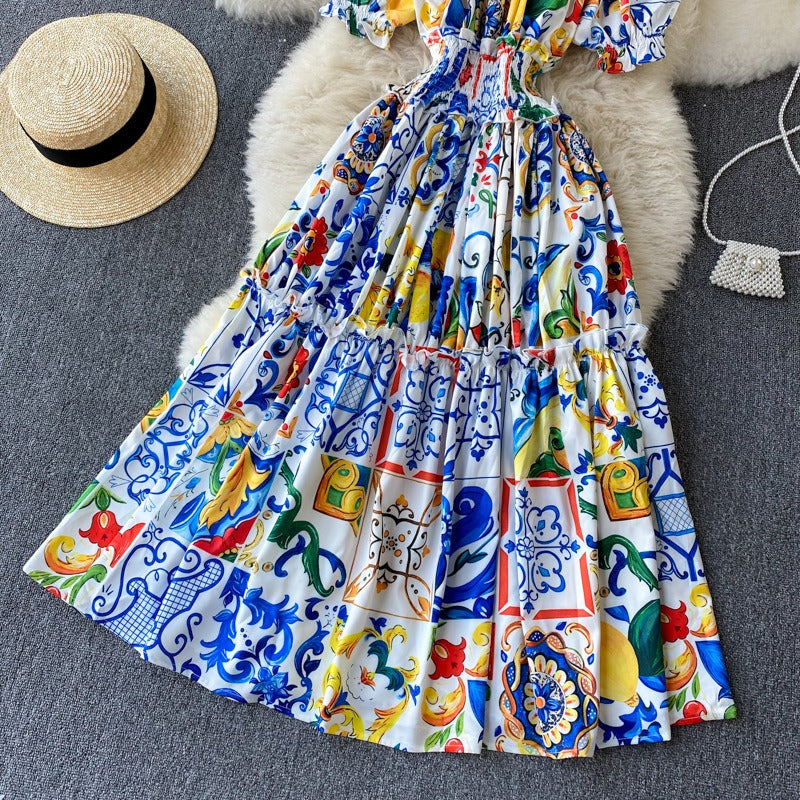 Vestido largo para mujer hombros descubiertos con mangas abullonadas estilo bohemio - Marisol