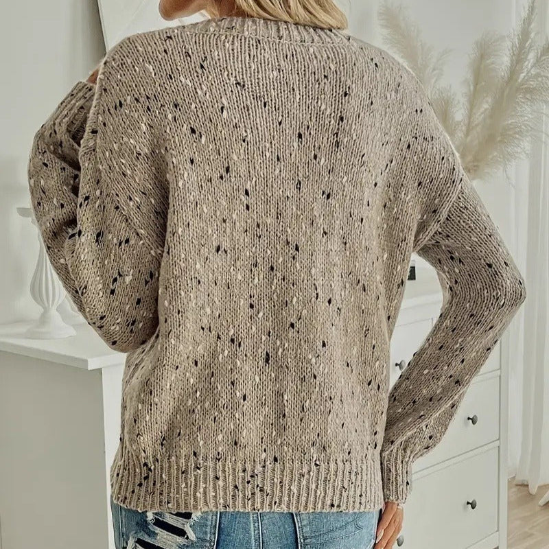 Jersey mujer punto moteado cuello redondo estilo casual - Elora