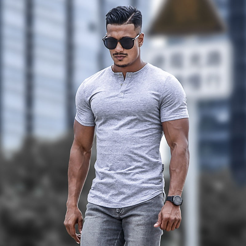 Camiseta hombre manga corta con botones cuello redondo - Luis