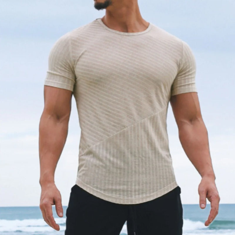Camiseta para hombre de manga corta canalé fino estilo entallado - Thiago