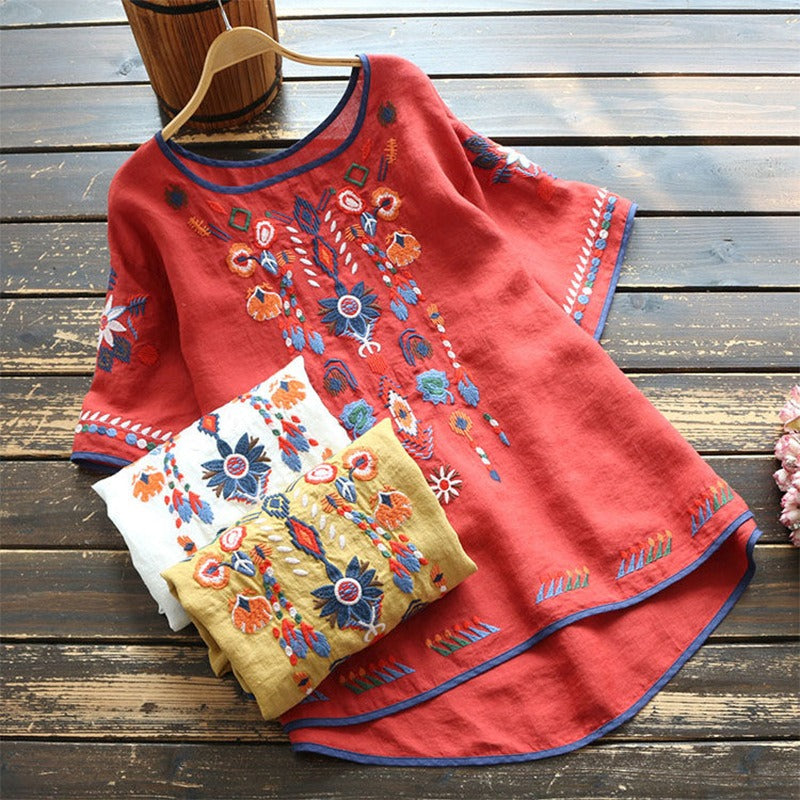 Blusa bordada manga corta mujer - Britanny