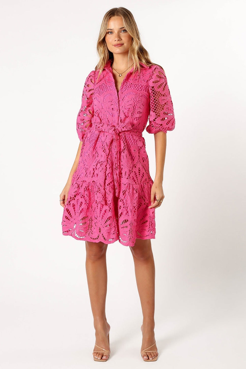 Vestido mujer encaje floral manga globo estilo romántico - Yanet