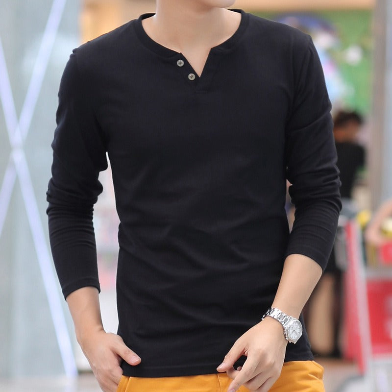 Camiseta manga larga para hombre de algodón con escote henley - Pablo
