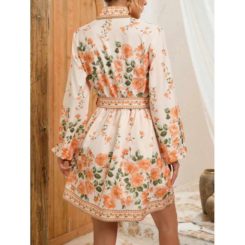 Vestido corto mujer floral bohemio con cinturón - Elvire
